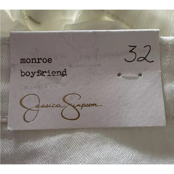 NWT‎ Jessica Simpson Monroe Slim Boyfriend Distressed White Jeans 32 (255) - Picture 4 of 8